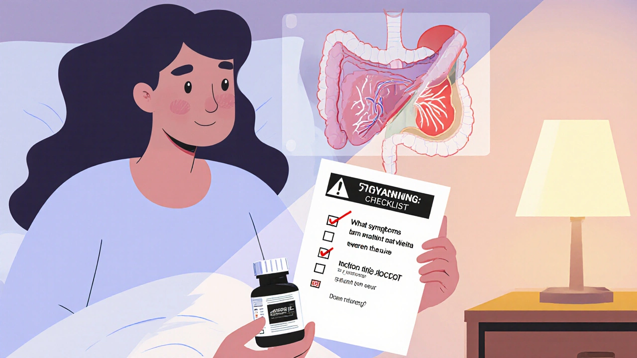 A patient reviewing a checklist about black box warning risks with transparent organ overlays.