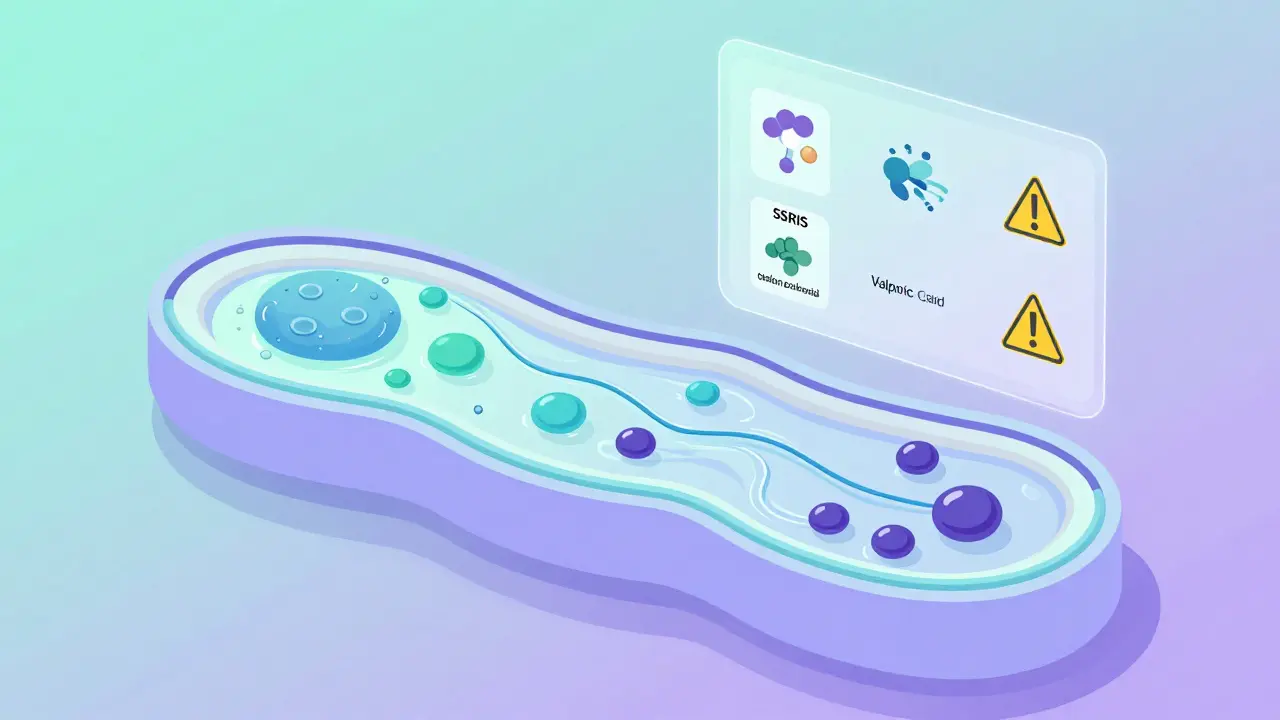Placenta-on-a-chip device tracking drug movement with digital overlay and medical icons in a lab setting.