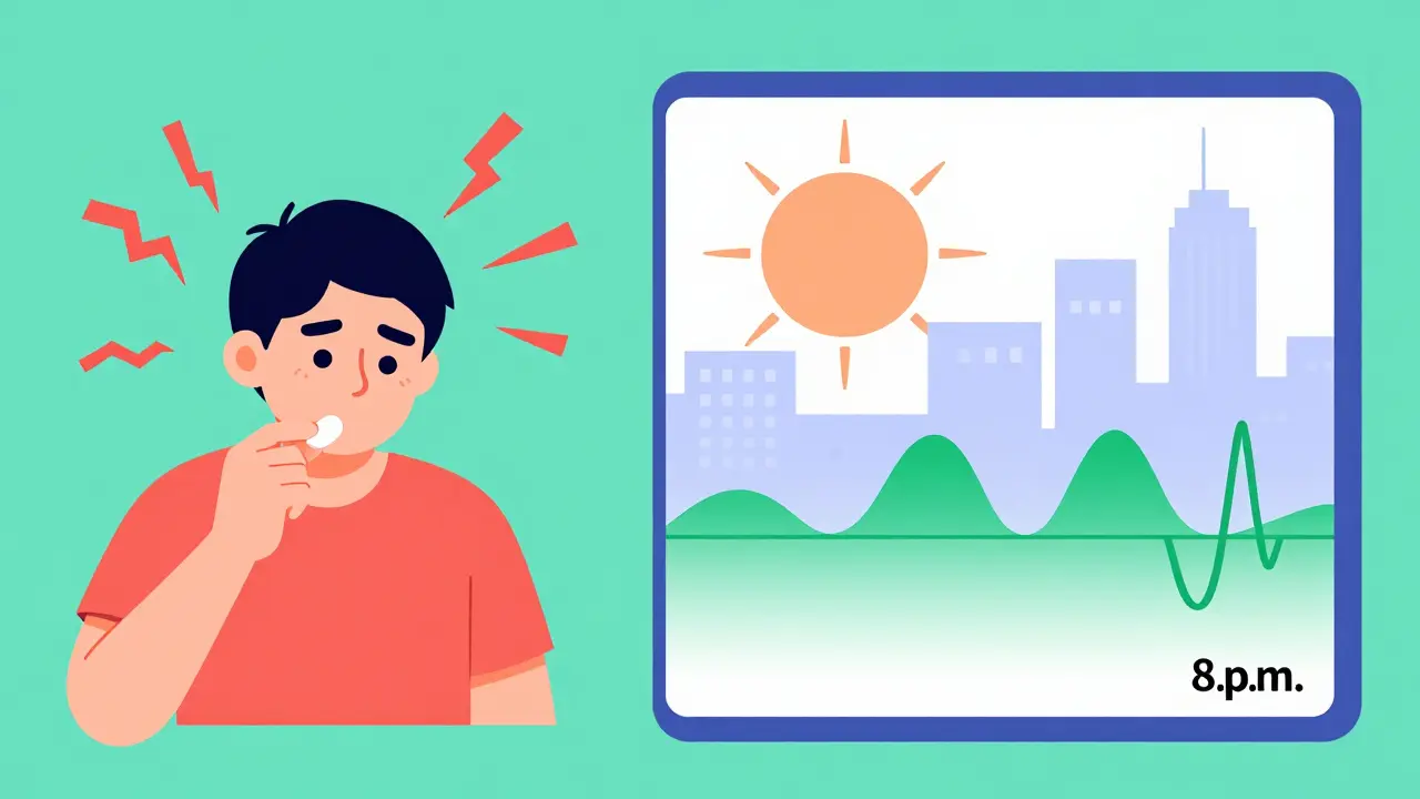 Side-by-side comparison: chaotic red dots from high-dose melatonin vs. smooth green waves from correct low-dose timing.