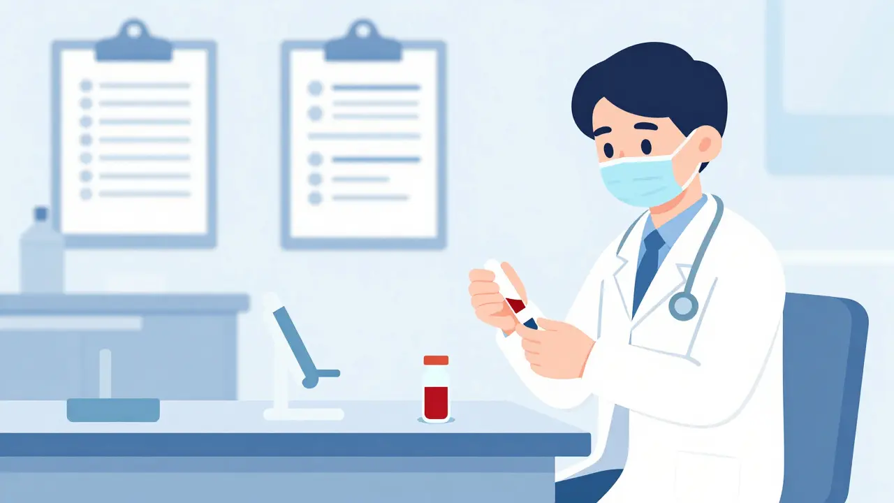 Healthcare professional conducting routine blood test in clinic