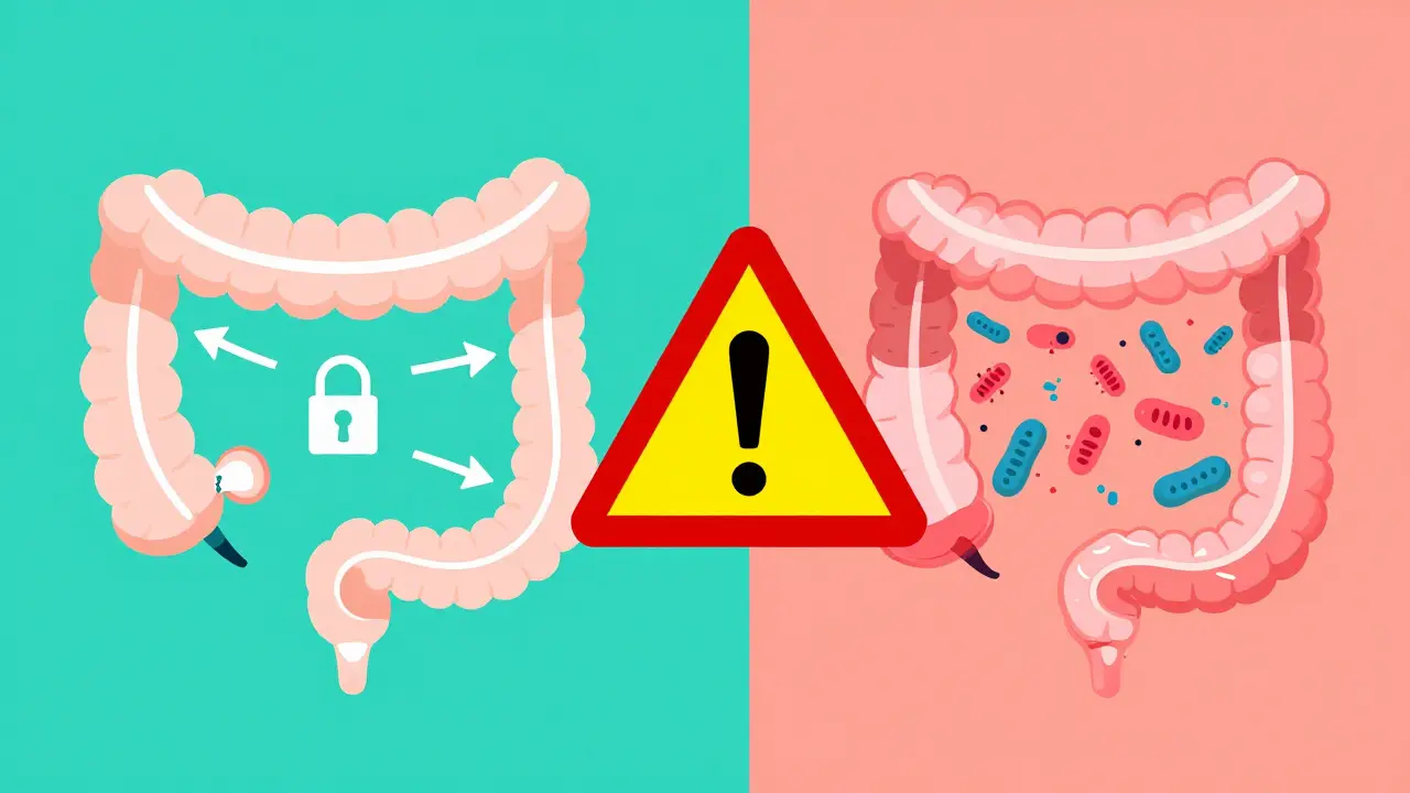 Diagram comparing how two anti-diarrheals work