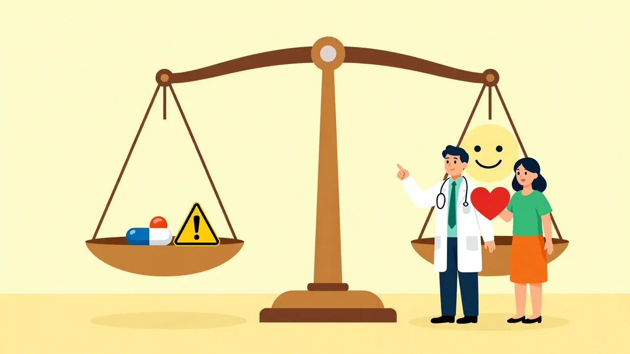 Scale balancing medication risks against mental health benefits