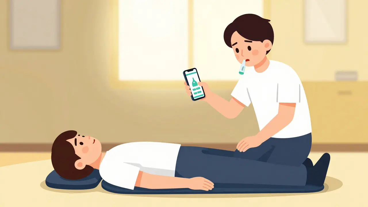 Bystander administering naloxone and placing victim in recovery position
