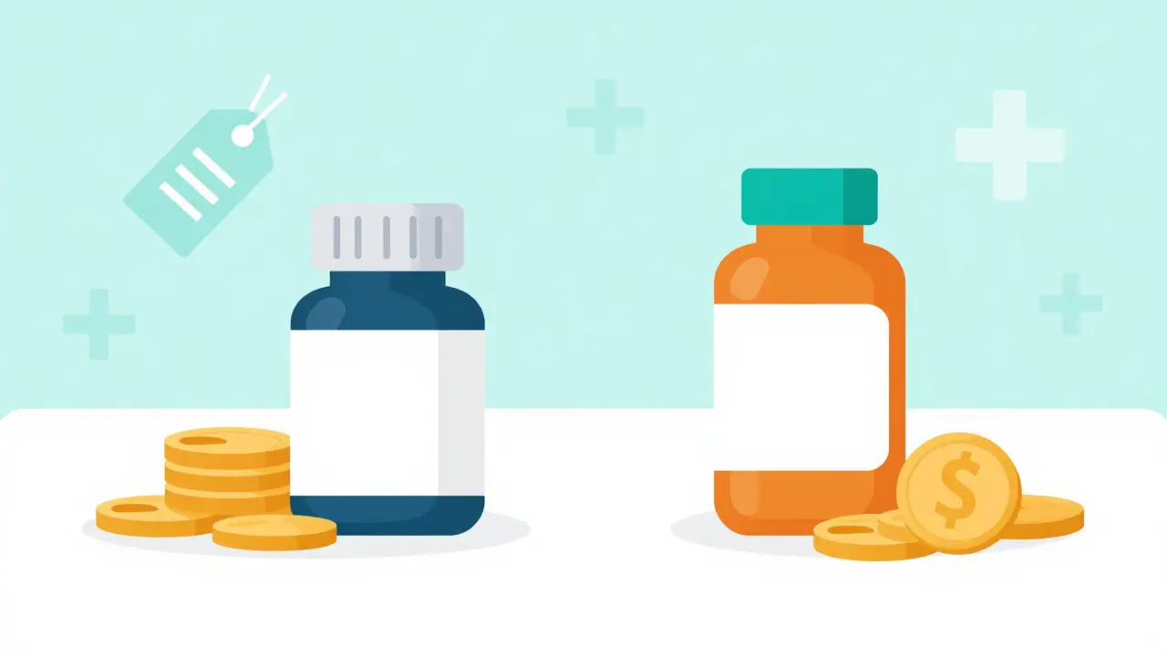Illustration comparing costs of generic vs brand name medication