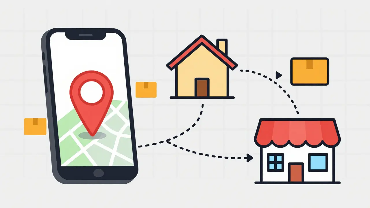 Smartphone showing options for home delivery or local pharmacy pickup