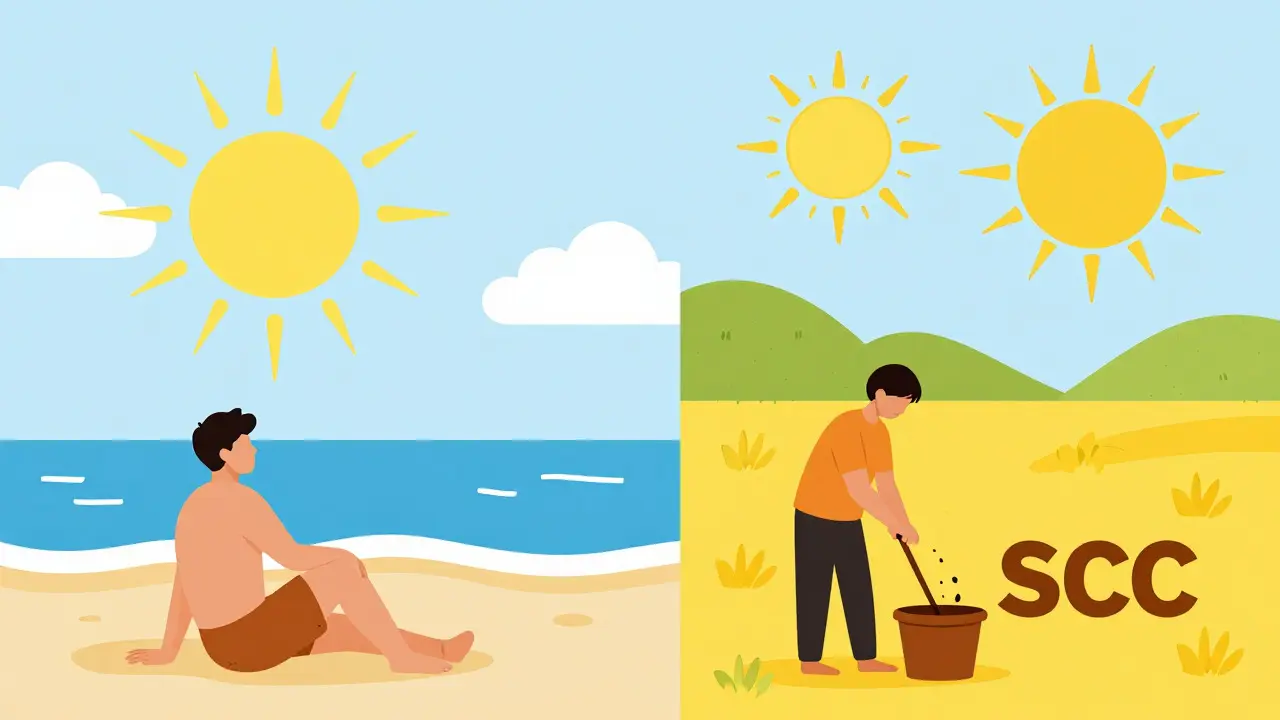 Illustration of intermittent vs chronic sun exposure risks