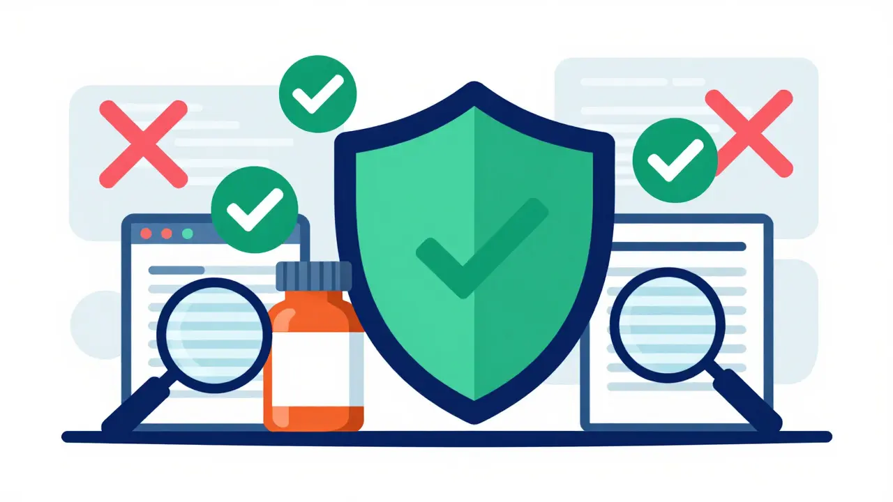Shield protecting medicine bottles with safety checkmarks